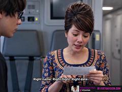 Brunette With Glasses Gives Handjob To Pilot