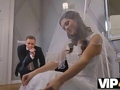 VIP4K. Man fucks bride's shaved pussy while guests are waiting for them