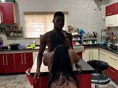 African hardcore sex in the kitchen with big dick Jadeik and ebony Nemi with big tits