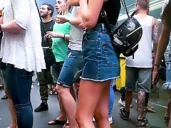 Sexy slender amateur teen with fabulous legs upskirt outside