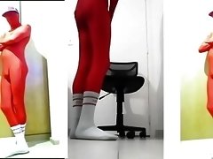 Red Zentai on the Chair