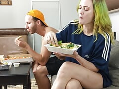 Hot Couple Eating Together