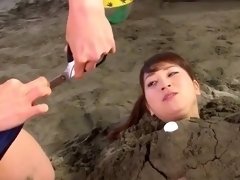 Asian cuties having some hardcore group fun on the beach