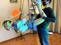 Pantyhosed Japanese teen gets bound, gagged and suspended