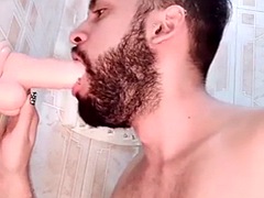 Young Latino Camilo Brown deepthroats, anal and facials with a big load of 9 inch dildo