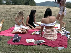 WARNING NO UNDERWEAR! Big tits, big ass, tight pussy, hot coeds play twister and sunbathe in panties and t-shirt