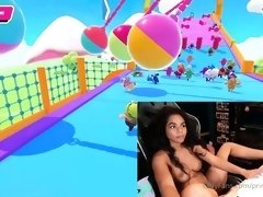 Webcam model with big tits plays video games fully naked