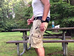 Public Park Jerking Off and Cumming at Picnic Site